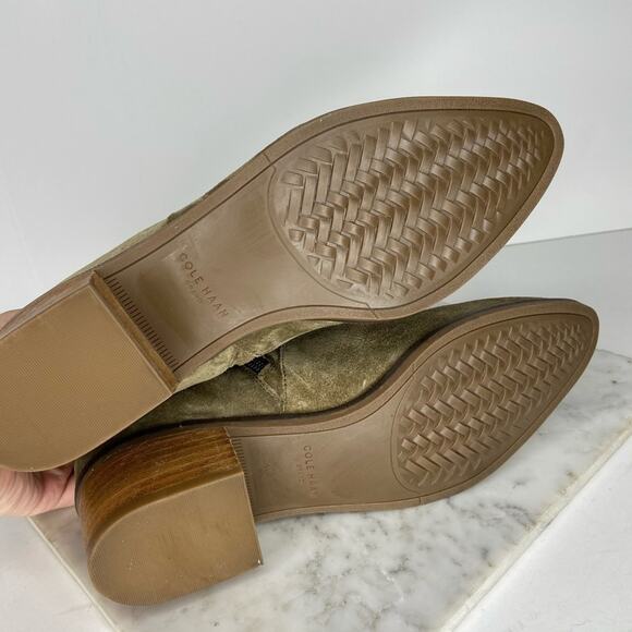 New Cole Haan Maci Western Ankle Boots Pull On Olive Green Suede Heeled US 7 - Picture 8 of 10